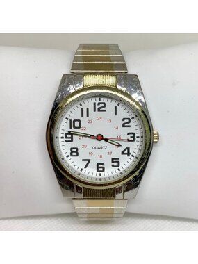 Vintage Accutime corp men’s watch two tone 36mm white dial quartz 7” running